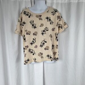 Disney Minnie Mouse Shirt Girls Medium 10/12 Beige All Over Print Roses Graphic